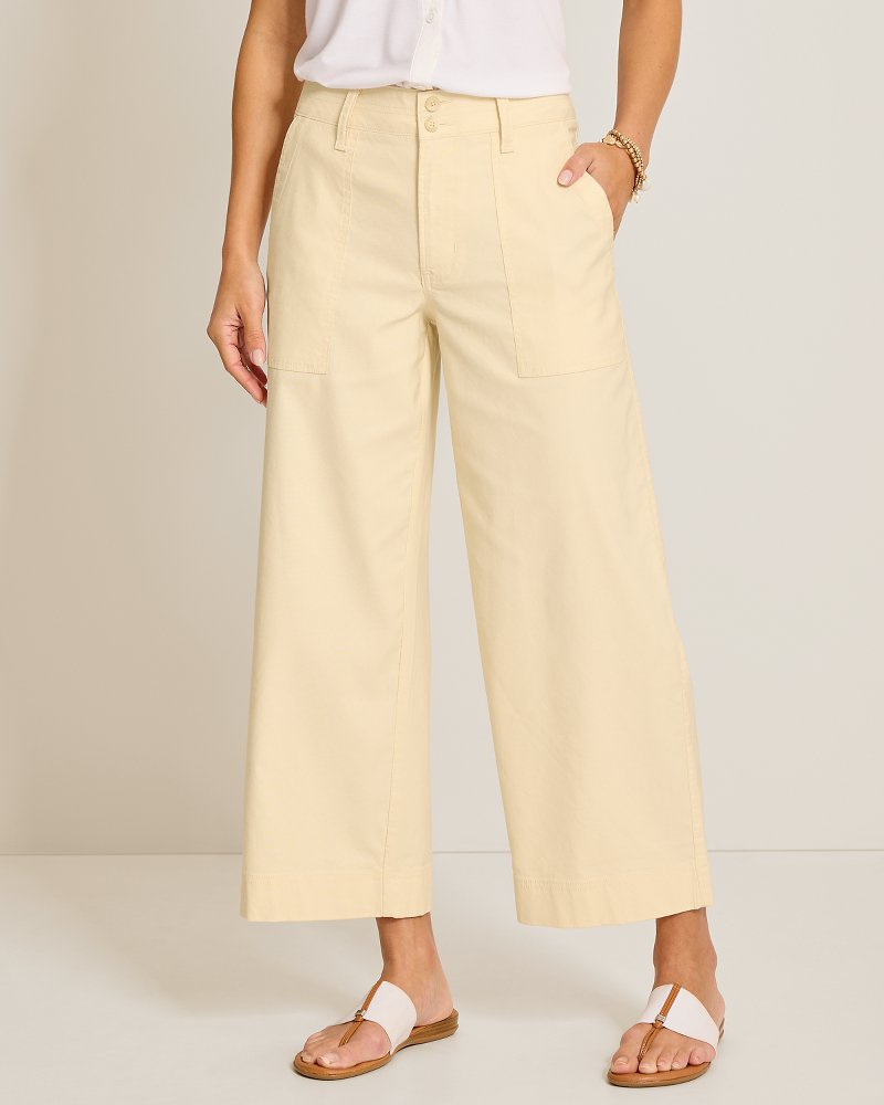 Seaside Breeze Cropped Stretch-Linen Pants - Ivory Cream