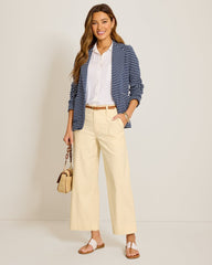 Seaside Breeze Cropped Stretch-Linen Pants - Ivory Cream