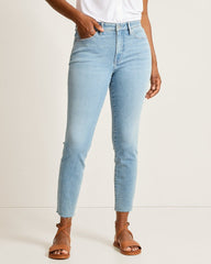 High-Rise Skinny Ankle Raw-Hem Jeans - Castaway Wash