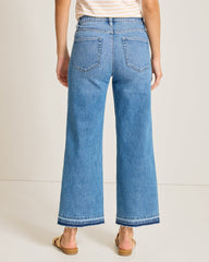 High-Rise Cropped Wide-Leg Raw-Hem Jeans - Marina Wash