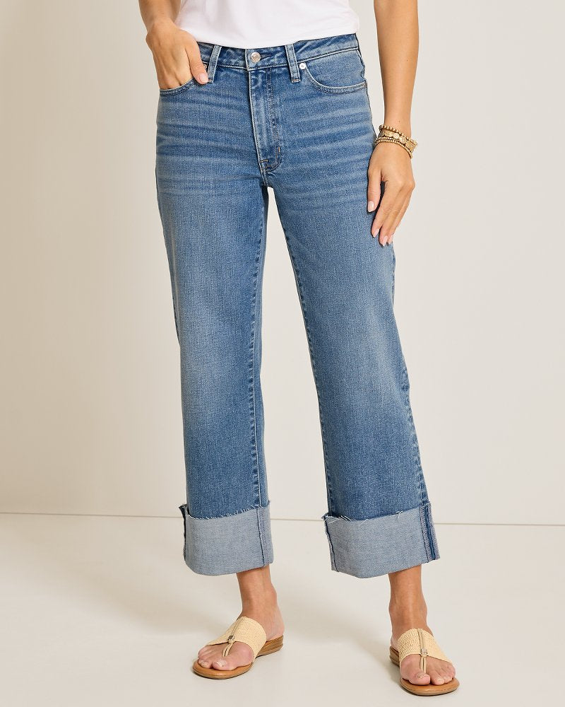 Relaxed Cropped Straight-Leg Jeans With Cuffs - Costa Nova Wash