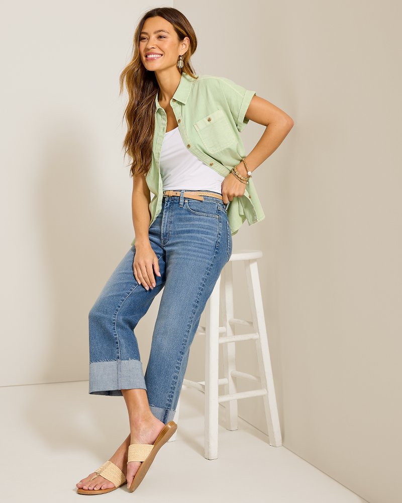 Relaxed Cropped Straight-Leg Jeans With Cuffs - Costa Nova Wash