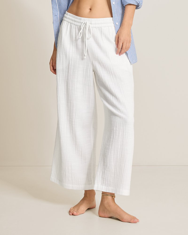 Island Gauze High-Rise Wide-Leg Cropped Pants - White