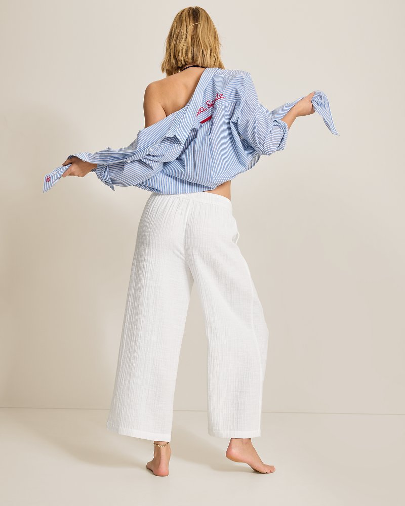 Island Gauze High-Rise Wide-Leg Cropped Pants - White