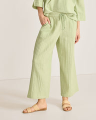 Island Gauze High-Rise Wide-Leg Cropped Pants - Light Rosemary