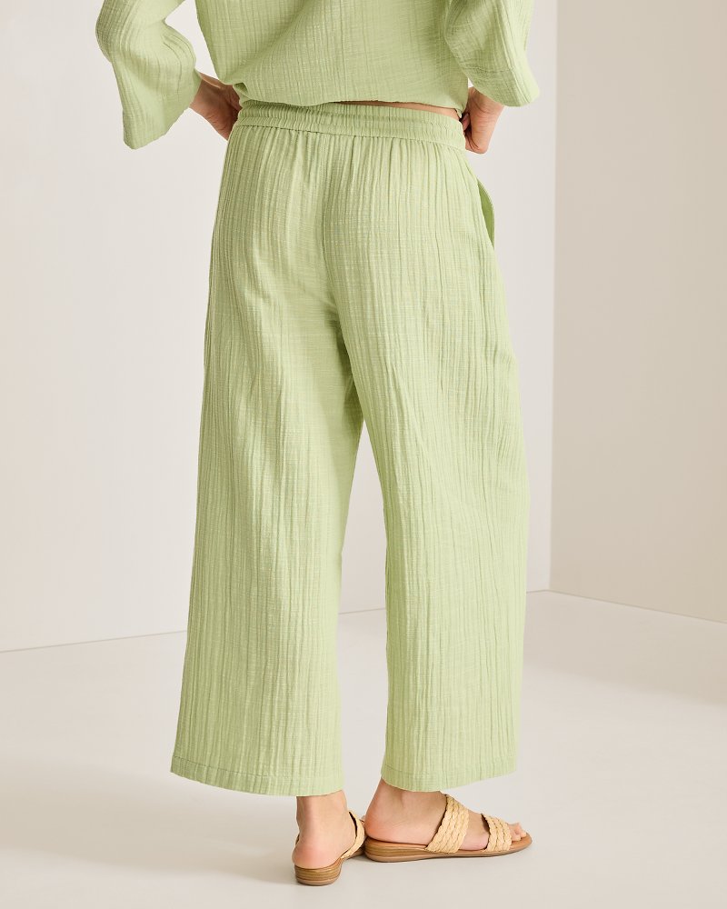 Island Gauze High-Rise Wide-Leg Cropped Pants - Light Rosemary