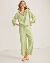 Island Gauze High-Rise Wide-Leg Cropped Pants - Light Rosemary