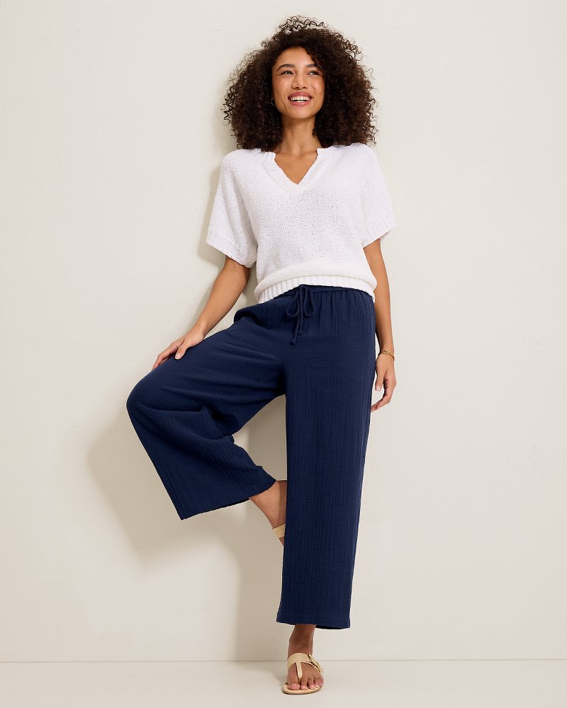 Island Gauze High-Rise Wide-Leg Cropped Pants - Coastline