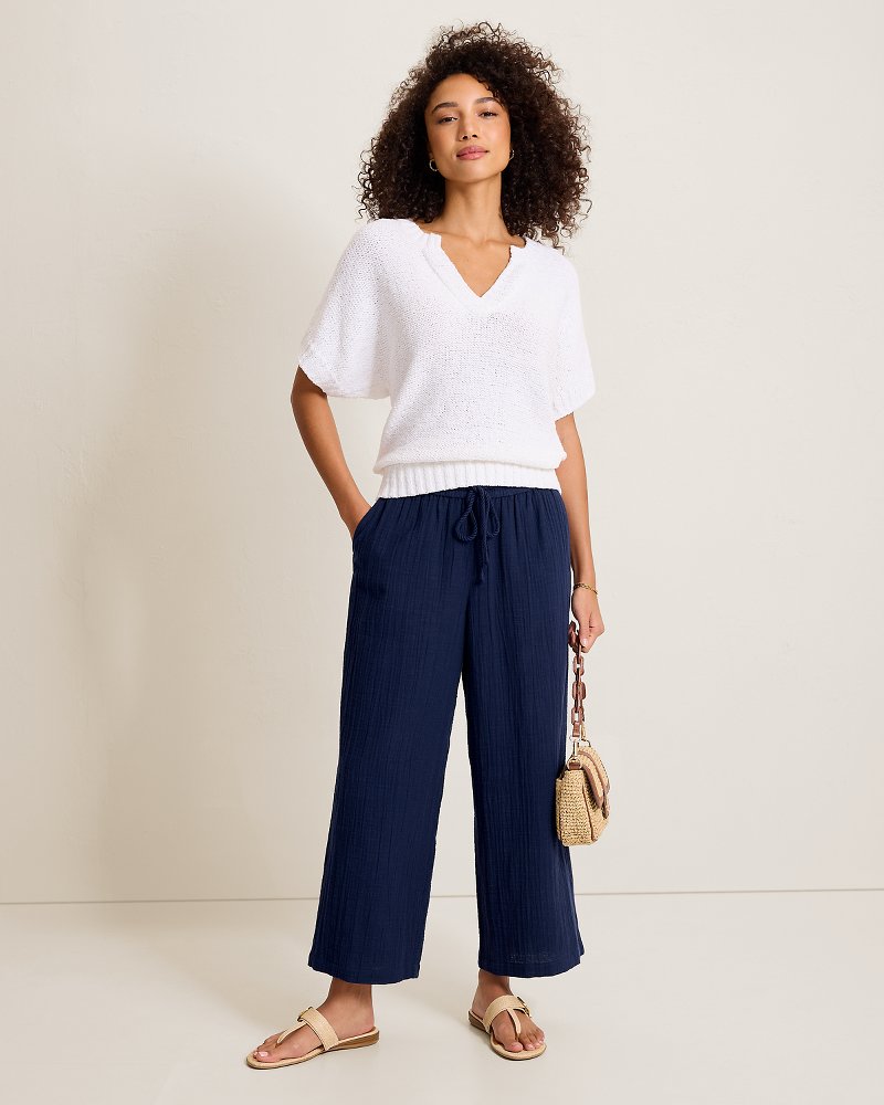 Island Gauze High-Rise Wide-Leg Cropped Pants - Coastline