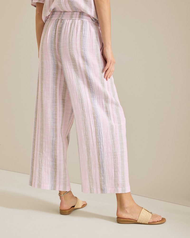 Island Gauze Stripe High-Rise Wide-Leg Cropped Pants - Cyber Light