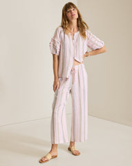 Island Gauze Stripe High-Rise Wide-Leg Cropped Pants - Cyber Light