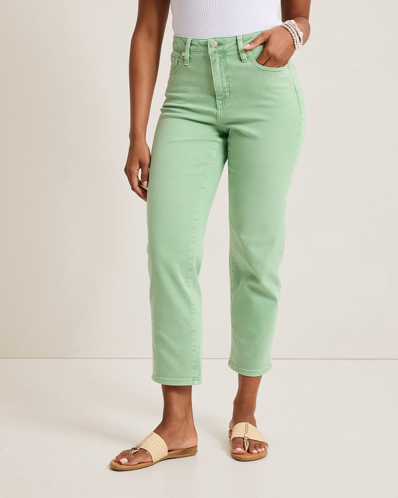 High-Rise Cropped Straight-Leg Jeans - Grass