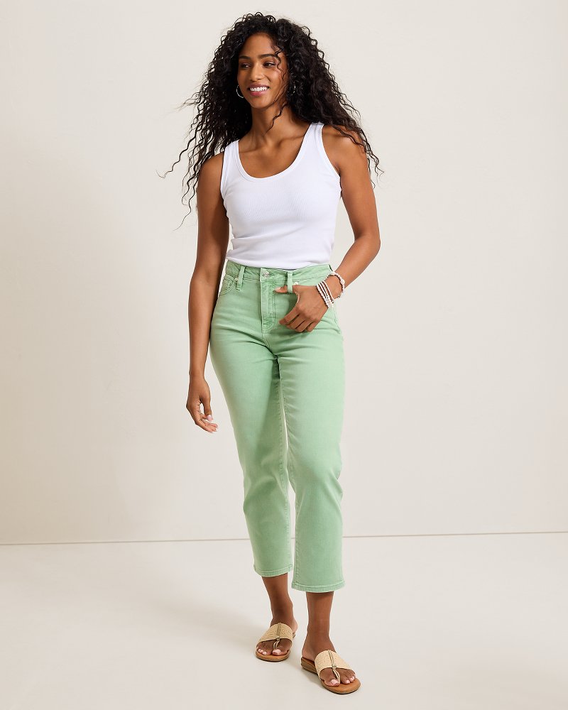 High-Rise Cropped Straight-Leg Jeans - Grass