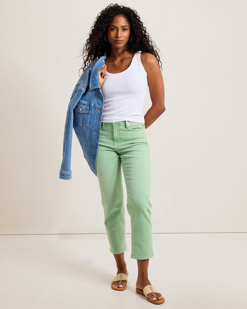 High-Rise Cropped Straight-Leg Jeans - Grass