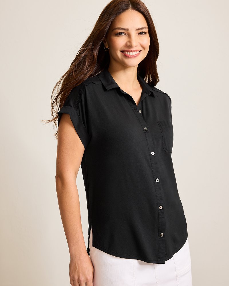 Kauai Hybrid Camp Shirt - Black