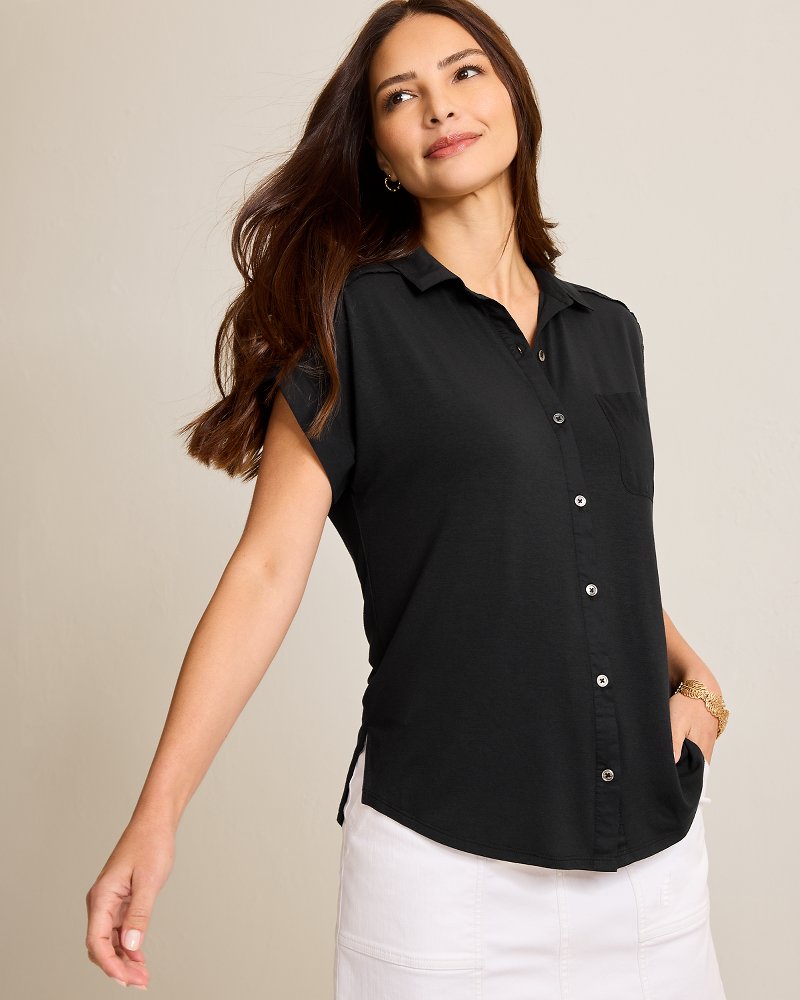 Kauai Hybrid Camp Shirt - Black