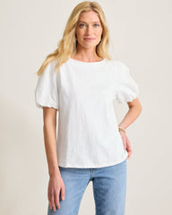 Eyelet Puff-Sleeve Lux T-Shirt - White