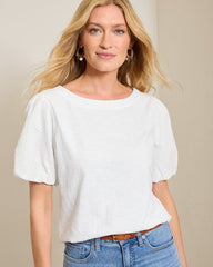 Eyelet Puff-Sleeve Lux T-Shirt - White