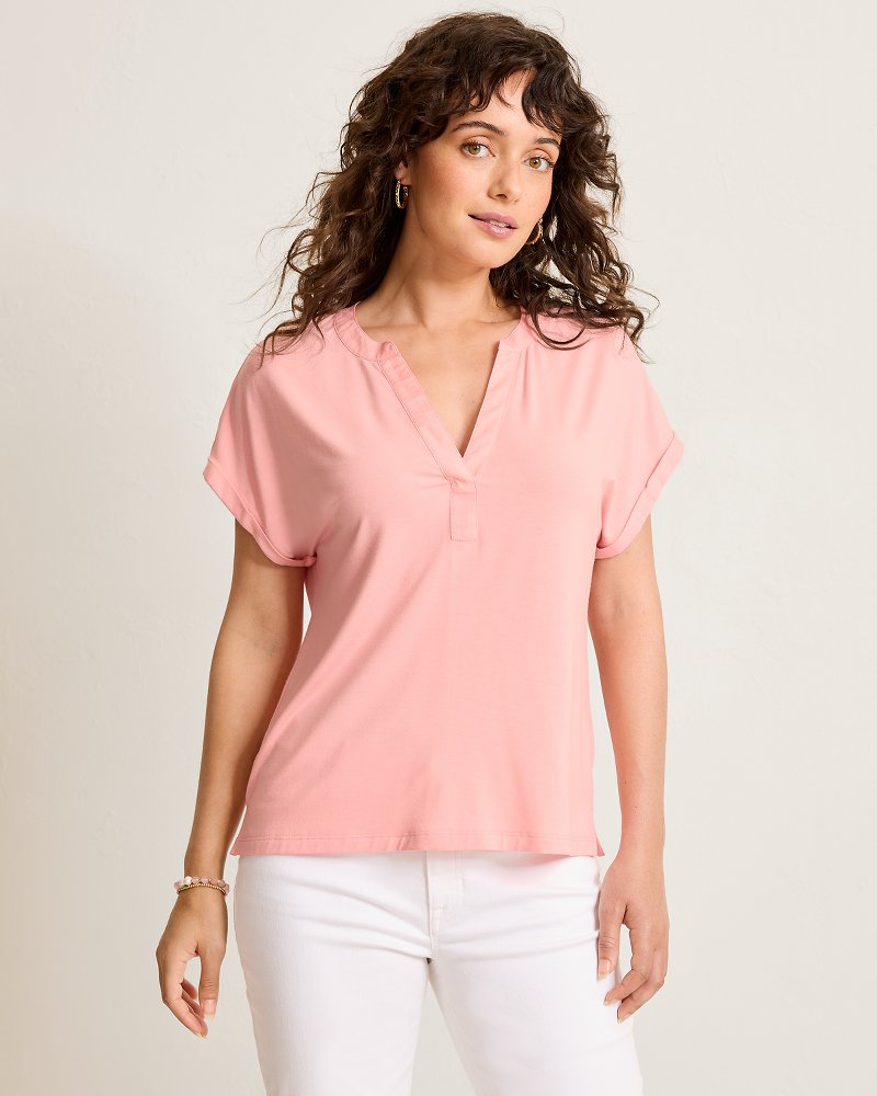 Kauai Split-Neck T-Shirt - Quartz Pink