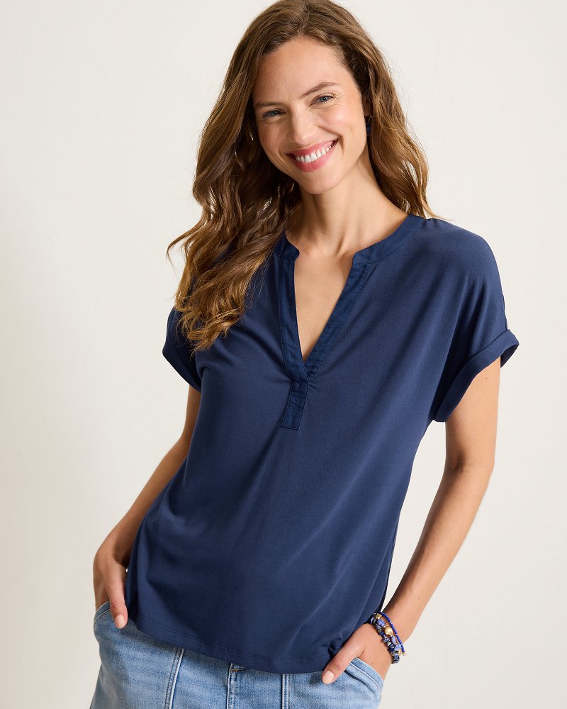 Kauai Split-Neck T-Shirt - Coastline
