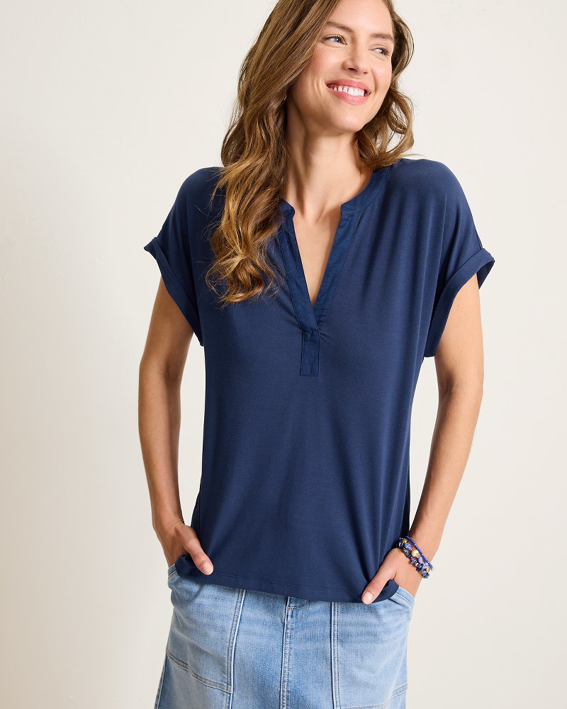 Kauai Split-Neck T-Shirt - Coastline