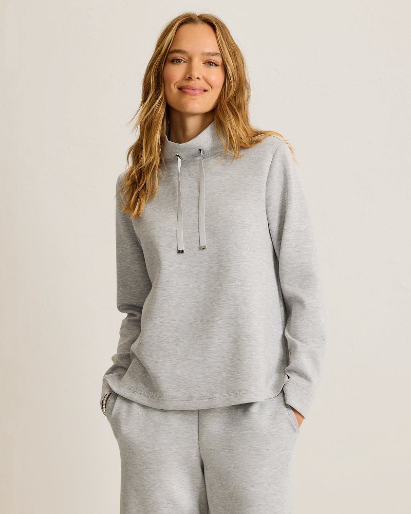 Palm Voyage Funnel-Neck Sweatshirt - Pearl Grey Hthr