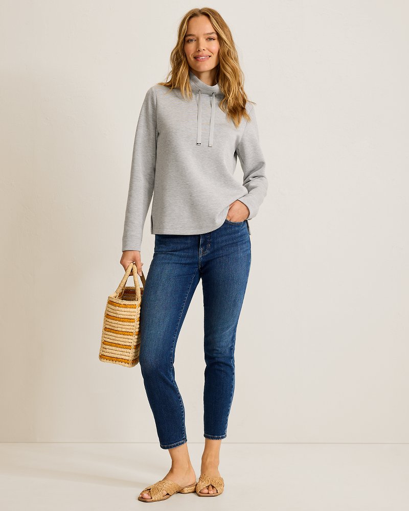Palm Voyage Funnel-Neck Sweatshirt - Pearl Grey Hthr