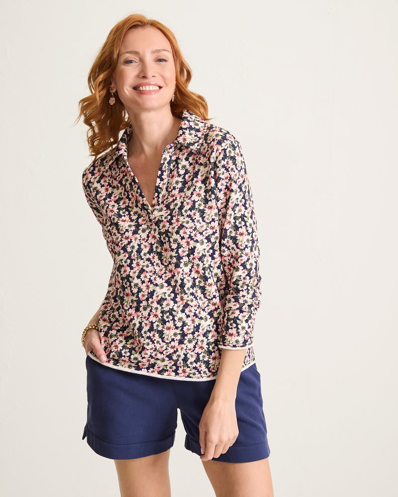Marina Del Mar Tidal Bloom Popover Top - Coastline