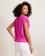 Linen-Blend Short-Sleeve Top - Very Berry
