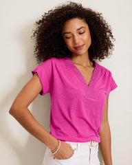 Linen-Blend Short-Sleeve Top - Very Berry