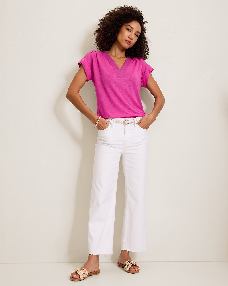 Linen-Blend Short-Sleeve Top - Very Berry