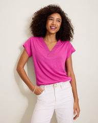 Linen-Blend Short-Sleeve Top - Very Berry