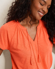 Pom Pom Trim Top - Ember Red