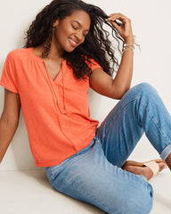 Pom Pom Trim Top - Ember Red