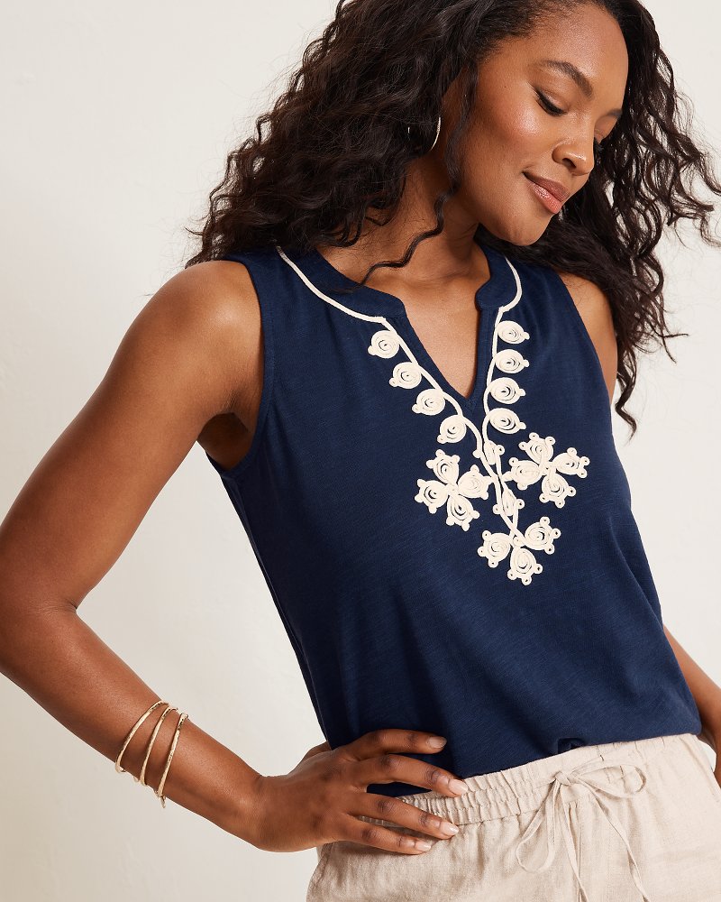 Gem Coast Embroidered Tank Top - Coastline