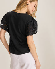 Gem Coast Flounced Schiffli Top - Black