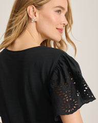 Gem Coast Flounced Schiffli Top - Black
