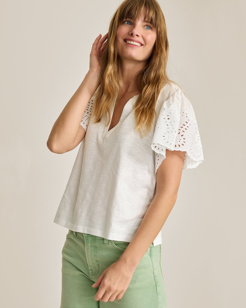 Gem Coast Flounced Schiffli Top - White