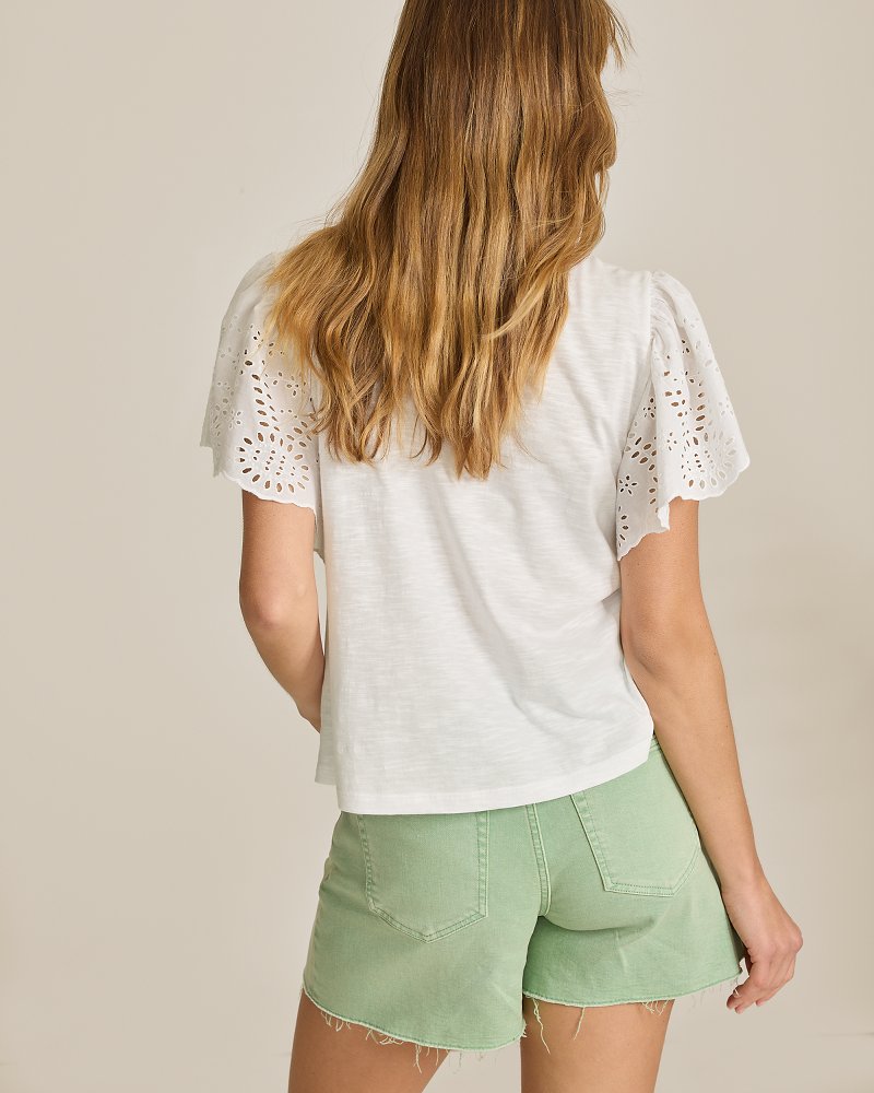 Gem Coast Flounced Schiffli Top - White