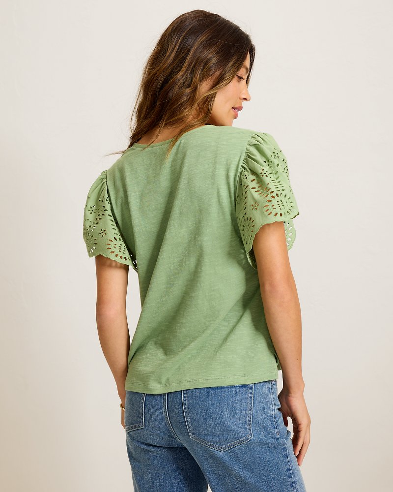 Gem Coast Flounced Schiffli Top - Natural Mint