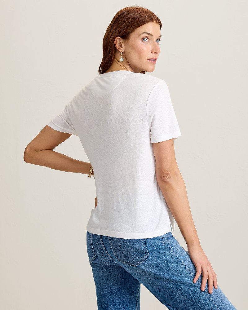 Noble Pineapple Embroidered Linen-Blend T-Shirt - White