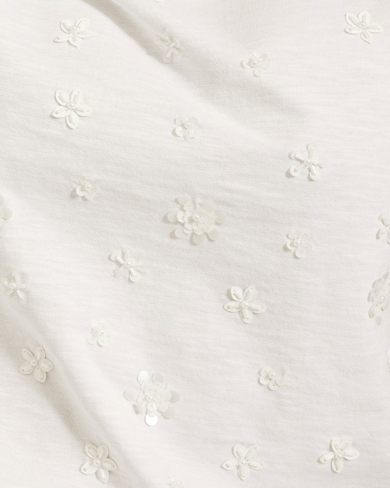 Floral Embellished Lux T-Shirt - White