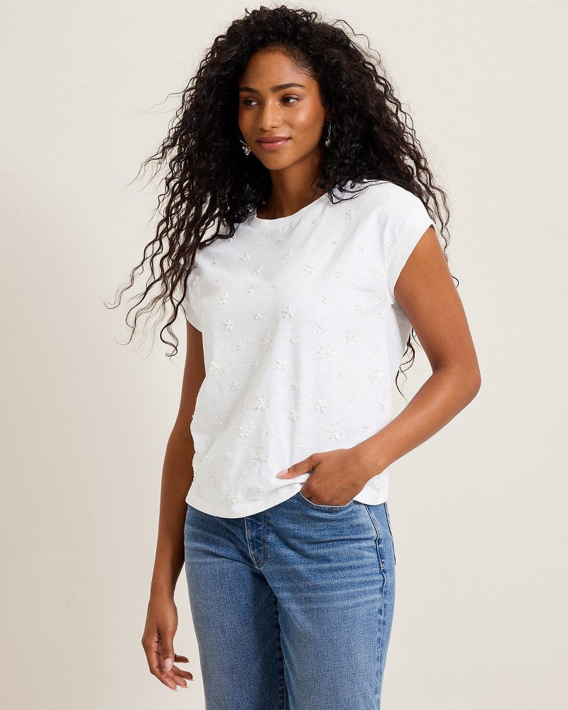 Floral Embellished Lux T-Shirt - White