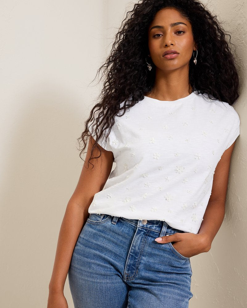 Floral Embellished Lux T-Shirt - White