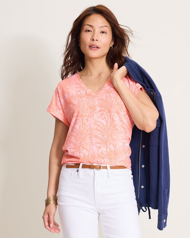 Kauai Palm Bay V-Neck T-Shirt - Crystal Rose