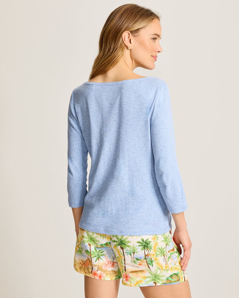 Ashby Isles Bateau-Neck 3/4-Sleeve T-Shirt - Light Sky Hthr