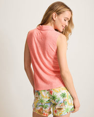 Linnea Johnny Collar Linen Tank Top - Peach Blossom