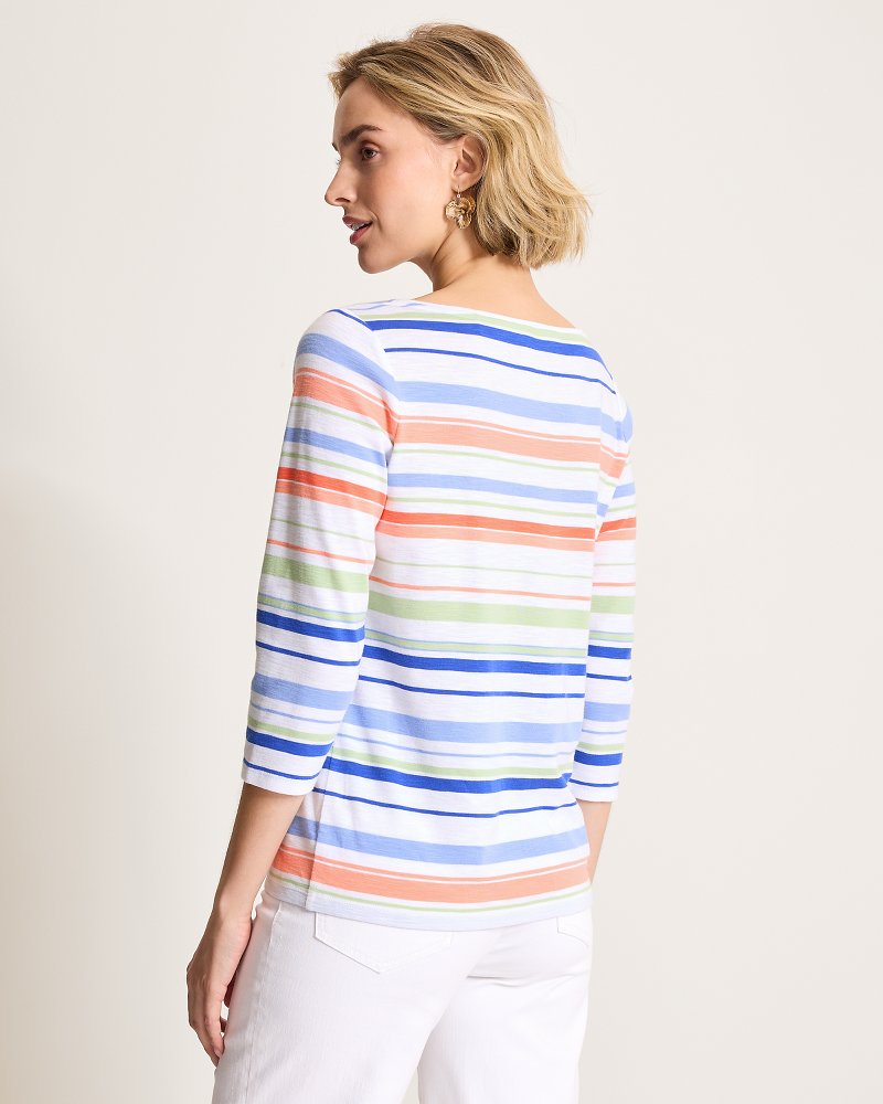 Ashby Isles Nautical Stripe 3/4-Sleeve T-Shirt - Bright Peach