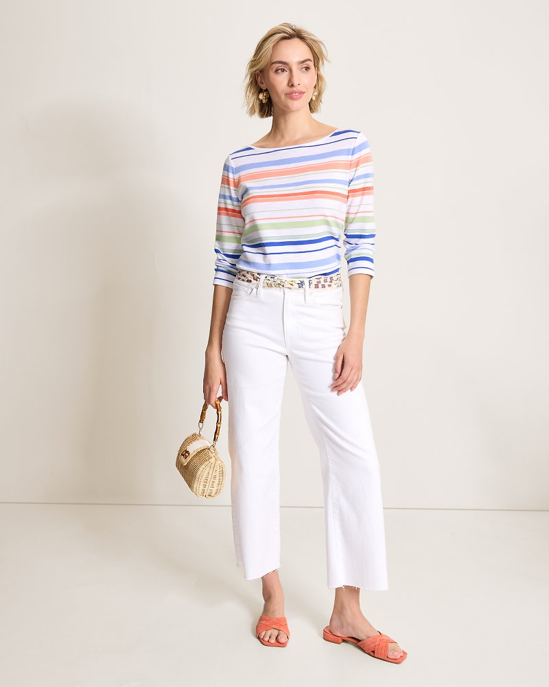 Ashby Isles Nautical Stripe 3/4-Sleeve T-Shirt - Bright Peach
