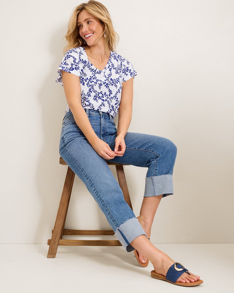 Kauai La Flora V-Neck T-Shirt - White